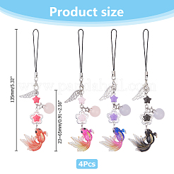 アクリル＆ステンレススチール＆合金製携帯ストラップ4個  魚  ミックスカラー  13.5cm  4個/セット&nbsp;HJEW-HS00022
