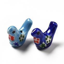 手作りプリント陶器ビーズ  手描きの陶器ビーズ  ピジョン  ミックスカラー  12.5~13x17~19x7~8.5mm  穴：1.5mm&nbsp;PORC-F005-04