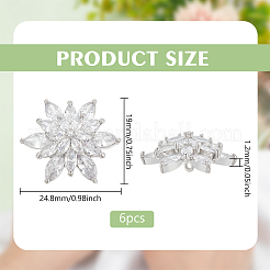 真鍮シャンクボタン マイクロパヴェキュービックジルコニア 6個  花  プラチナ  透明  24.8x19mm  穴：1.2mm&nbsp;BUTT-FG0001-37