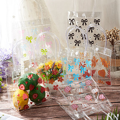 長方形の透明なプリントPVCプラスチックギフトトートバッグ  サンゴ  葉  28.5cm  オープン：190x155x75mm&nbsp;ABAG-TADJ0002-002C
