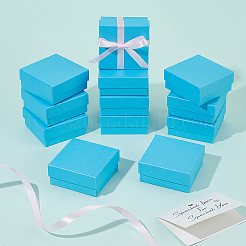 厚紙製ジュエリーボックス12個  リングのために  ピアス  ネックレス  内部のスポンジ  正方形  ライトスカイブルー  7.4x7.4x3.2cm&nbsp;CBOX-GO0001-01