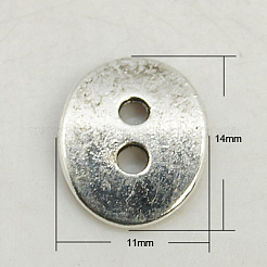 チベットスタイル合金ボタン  2穴  鉛フリーとニッケルフリー  オーバル  アンティークシルバー  14x11x1mm  穴：2mm&nbsp;X-TIBE-ZN48623-AS-FF