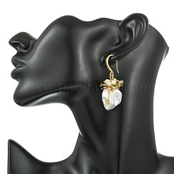 Shell Pearl Beads & Brass Dangle Earrings for Women&nbsp;EJEW-JE07261