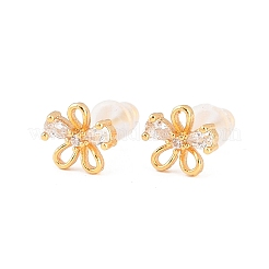 Flower Brass Micro Pave Clear Cubic Zirconia Stud Earrings for Women&nbsp;EJEW-A150-03G