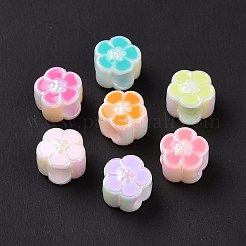 UVメッキレインボー虹色アクリルヨーロピアンビーズ  大穴ビーズ  エナメル  花  ミックスカラー  10.5x10.5x8mm  穴：5mm&nbsp;X-SACR-E009-40