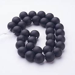 天然石黒瑪瑙ビーズ連売り  グレードA  フロストマット  ラウンド  染め＆加熱  12mm  穴：1.2mm  約32個/連  15インチ&nbsp;G-D543-12mm