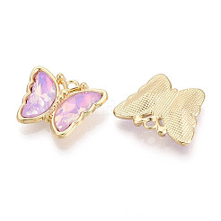 合金ガラスペンダント  蝶  多面カット  ライトゴールド  プラム  19x23x5mm  穴：2mm&nbsp;GLAA-T023-41KCG-04