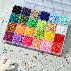 8400個24色手作りポリマークレイビーズ  ディスク/フラットラウンド  ヒシビーズ  ミックスカラー  4x1mm  穴：1mm  350個/カラー&nbsp;CLAY-YW0001-11A-4mm