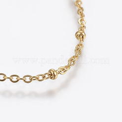 304ステンレススチールアンクレット  カニカン付き  丸いビーズとアズキチェーン  ゴールドカラー  9インチ（230mm）  1.5mm&nbsp;AJEW-H013-05G