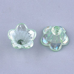 透明なアクリルビーズキャップ  朝顔ビーズ  ABカラー  5花びら  花  アクアマリン  10x14x13.5mm  穴：1.6mm  約1370個/500g&nbsp;TACR-T007-04C