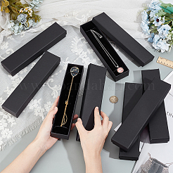 厚紙紙ネックレスボックス  長方形  ブラック  24x5.6x3.55cm&nbsp;CON-WH0092-71