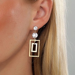 Stainless Steel Dangle Stud Earrings with Cubic Zirconia for Women&nbsp;US6839