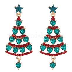 クリスマス合金ラインストーンダングルスタッドピアス  クリスマスツリー  ゴールドカラー  45.5x19.5mm&nbsp;LS-EJEW-F399-03G