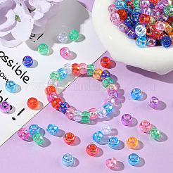 UVメッキアクリルビーズ500個。  大穴ビーズ  虹色の  ロンデル  カラフル  9x6mm  穴：4mm&nbsp;OACR-SP0001-85C