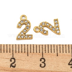 304ステンレスペンダント  クリスタルラインストーン付き  数字のチャーム  数  9x6x1mm  穴：1mm&nbsp;X-STAS-L080-002G-02