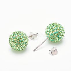 彼女へのバレンタインデーギフト  925スターリングシルバーオーストリアのクリスタルラインストーンスタッドピアス  丸玉スタンドピアス  ラウンド  214 _peridot  4mm&nbsp;Q286I-214