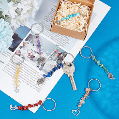 2 Sets Chakra Gemstone Chip Keychains with Glass Seed Beads&nbsp;KEYC-HY0001-23