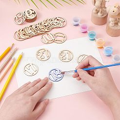 木製の中空ナンバーチップ  ナンバー1~31のフラットラウンド  DIYクラフトホーム結婚披露宴の装飾のために  ビスク  3.45x0.15cm&nbsp;WOOD-WH0027-13