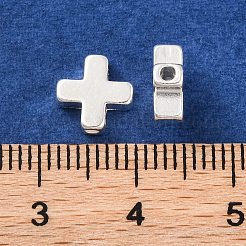 真鍮ビーズ  鉛フリー＆カドミウムフリー  クロス  925銀メッキ  8x8x3.3mm  穴：1.5mm&nbsp;KK-U024-16S