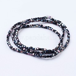 電気メッキガラスビーズセット  半分メッキ  多面カット  キューブ  ブラック  2~2.5x2~2.5x2~2.5mm  穴：0.5mm  約195~200個/連  16.9~17.5インチ（43~44.5cm）&nbsp;EGLA-F121-HP-A03