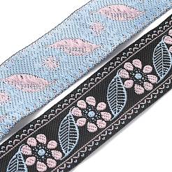 エスニック風刺繍ポリエステルリボン  ジャカードリボン  服飾材料  花と葉の模様  ピンク  1-1/4インチ（32mm）  約7.66ヤード（7m）/ロール&nbsp;OCOR-WH0077-30C