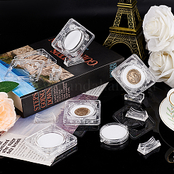 回転可能なプラスチック製のフラットラウンドいコイン ボックス  ベース付き  記念コインコレクション用品  透明  箱：6.05x6.05x1.05センチメートル  2個/セット&nbsp;OBOX-WH0005-12