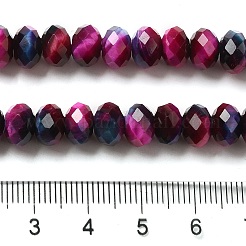 天然レインボータイガーアイビーズ連売り  染め  多面カット  ロンデル  フクシア  8x5mm  穴：1mm  約71個/連  15.35インチ（39cm）&nbsp;G-NH0002-D05-03