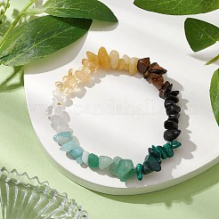 Chakra Natural Green Aventurine & Citrine & Tiger Eye & Obsidian & Quartz Crystal & Flower Amazonite & Topaz Jade Chip Beaded Stretch Bracelets&nbsp;BJEW-JB10777-03