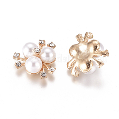 合金カボション  クリスタルラインストーンとアクリルイミテーションパール  花  ライトゴールド  ホワイト  19~20x21~22x10mm&nbsp;PALLOY-I198-A05