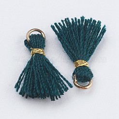 ナイロンタッセルパーツ  ミニタッセル  ゴールデントーン鉄パーツ  シーグリーン  10.5~14.5x2.5~3mm  穴：2mm&nbsp;X-STAS-F142-05E