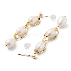 Natural Pearl Dangle Stud Earrings&nbsp;EJEW-P256-42G