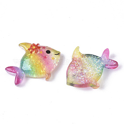 樹脂カボション  グリッターパウダー付き  魚  カラフル  19.5x23x6mm&nbsp;CRES-R430-09