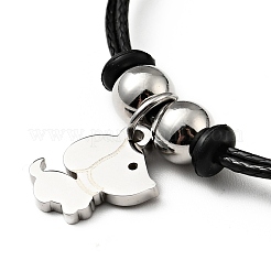 304 Stainless Steel Dog Charm Bracelet with Waxed Cord for Women&nbsp;BJEW-A125-25