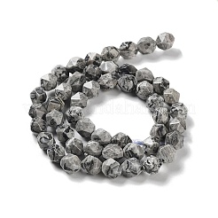 天然な地図の石のビードの繊維  多面カット  スターカットラウンドビーズ  7.5~8.5x7~8x7~8mm  穴：1.4mm  約48~49個/連  14.76~15.08インチ（37.5~38.3cm）&nbsp;G-G030-A02-01