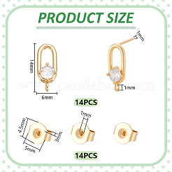 14Pcs Brass Pave Clear Cubic Zirconia Stud Earring Findings&nbsp;KK-UN0005-81