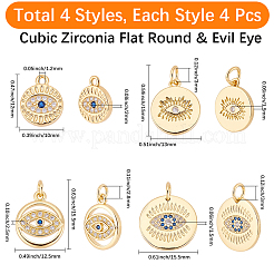 16Pcs 4 Styles Brass Micro Pave Cubic Zirconia Pendants&nbsp;KK-BBC0024-13