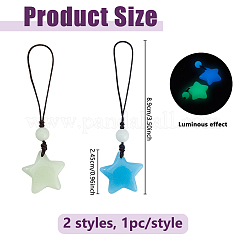 2Pcs 2 Colors Luminous Star Resin Mobile Straps&nbsp;HJEW-DC0001-37