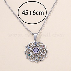 Chakra Lotus Flower Brass Pave Colorful Cubic Zirconia Pendant Necklaces for Women&nbsp;FS-WG17A97-01