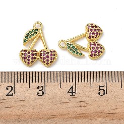 真鍮製マイクロパヴェキュービックジルコニアペンダント  ゴールドカラー  丸カン付き  チェリー  15.5x13x3mm  穴：1.6mm&nbsp;KK-H522-02A-G