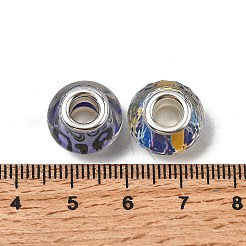 印刷された透明な樹脂のヨーロッパのビーズ  大穴ビーズ  銀色メッキの真鍮の芯とグリッターパウダーを使用したロンデル  紫色のメディア  14x8.5mm  穴：5mm&nbsp;RESI-C063-03A