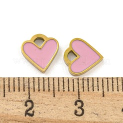 316サージカルステンレススチールエナメルチャーム  ハートチャーム  ゴールドカラー  ピンク  8x8x1.5mm  穴：1.6mm&nbsp;STAS-M073-37A-02G