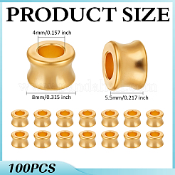 チベット風合金ヨーロピアンビーズ100個  大穴ビーズ  バレル  ゴールドカラー  8x5.5mm  穴：4mm&nbsp;FIND-ME0003-50G