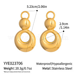 女性用304ステンレススチールスタッドピアス  二重リング  18KGP本金メッキ  52.3x29mm&nbsp;RQ1515