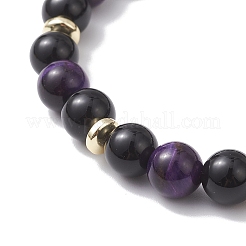 Round Natural Tiger Eye & Eyeless Obsidian & Non-Magnetic Synthetic Hematite Beads Stretch Bracelets for Women&nbsp;BJEW-JB12762
