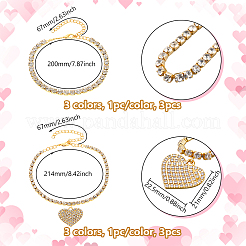 3 Bags 3 Colors Iron Crystal Rhinestone Tennis Anklet Sets for Women&nbsp;AJEW-HY0002-69