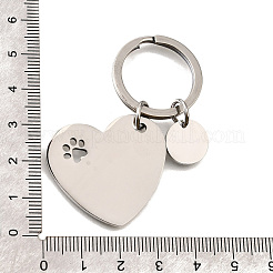 304ステンレススチールキーホルダー  犬の足のプリントと心臓  ステンレス鋼色  57.5mm&nbsp;KEYC-K024-01P