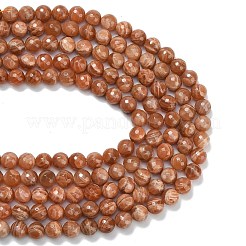 天然石サンストーンビーズ連売り  多面カット  ラウンド  12mm  穴：1.2mm  約32~33個/連  14.76~15.16''（37.5~38.5センチメートル）&nbsp;G-C280-B18-12mm