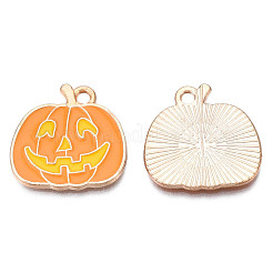 合金エナメルチャーム  ハロウィン  カドミウムフリー＆鉛フリー  カボチャ  ライトゴールド  ダークオレンジ  20x20x1.5mm  穴：2mm&nbsp;ENAM-Q442-014-RS