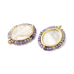 Rack Plating Brass Micro Pave Cubic Zirconia & Shell Pendants&nbsp;KK-G488-18G-05