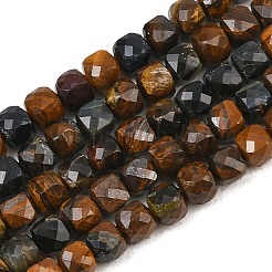 天然石タイガーアイビーズ連売り  多面カット  キューブ  4x4mm  穴：0.8mm  約80個/連  15.35''（39センチメートル）&nbsp;G-B107-B02-02